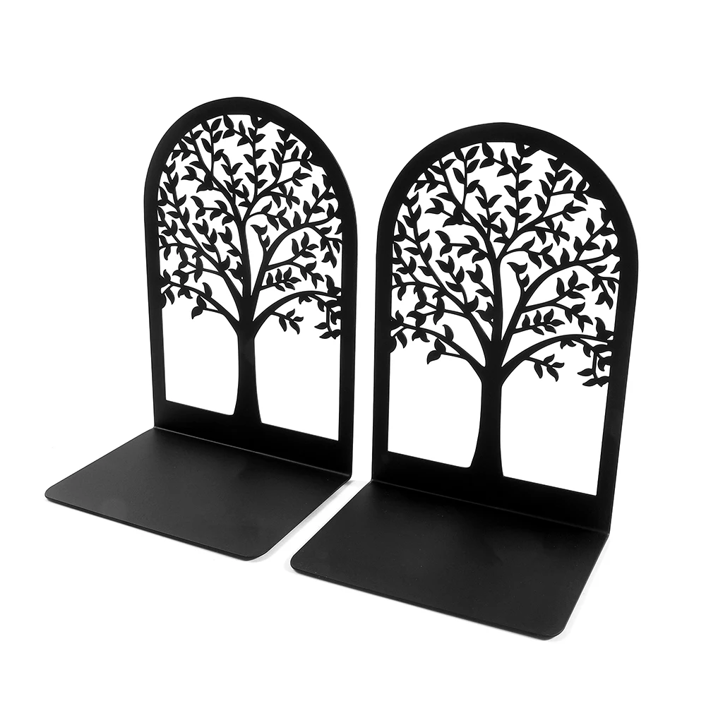 2pcs Black Tree of Life Desktop Book Ends Office Desktop Home Bookend Gift for Book Loves Office Desktop Iron Book rack