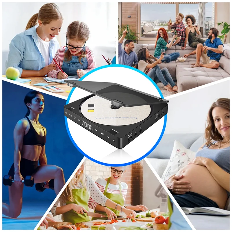 مشغل أقراص مضغوطة رياضي محمول مدمج، زر لمس، مشغل قرص قابل لإعادة الشحن، سماعات أقراص مضغوطة مزدوجة، سماعات أقراص مضغوطة وكمان