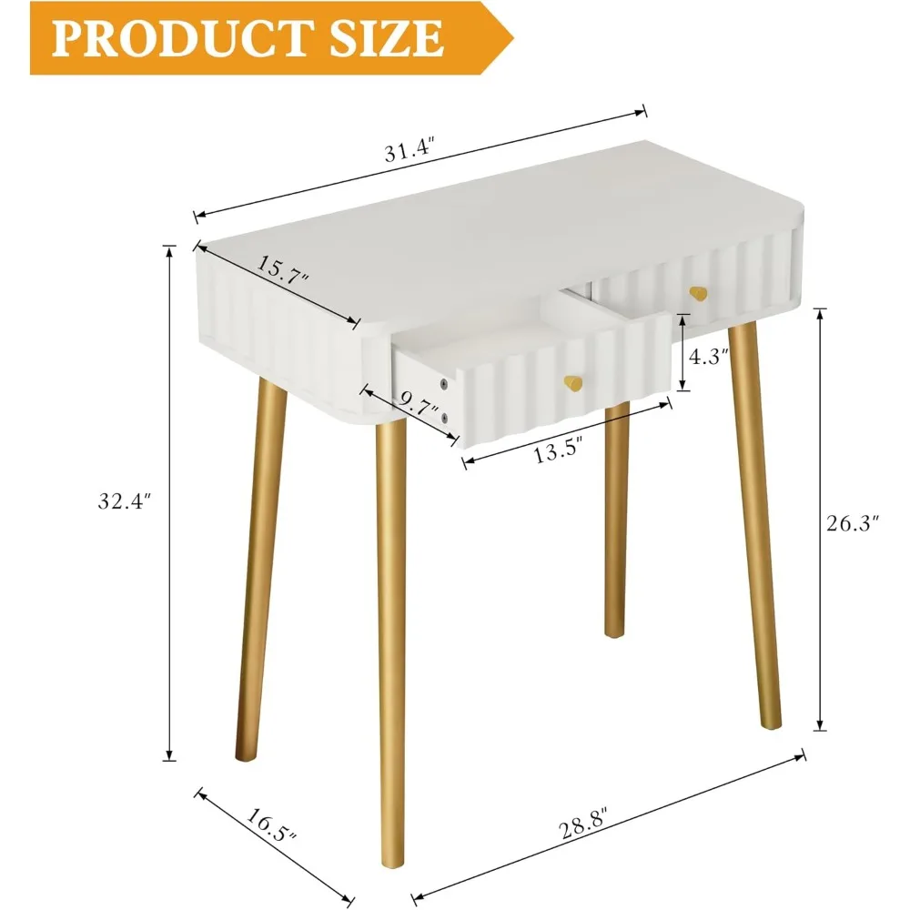 Escritorio de tocador con 2 cajones, escritorio de tocador de maquillaje con ondas de agua, escritorio moderno para computadora de oficina en casa, tocador de maquillaje