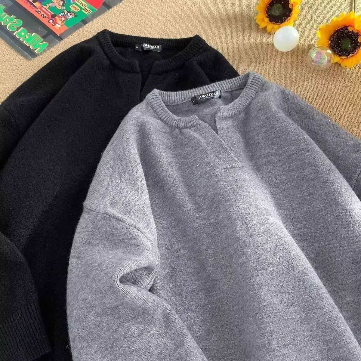 루즈핏 브이넥 니트 베이스 여성 캐주얼 얇은 모델 스웨터 가을 겨울 플러스 사이즈 편안한 상의 폴리에스터 섬유