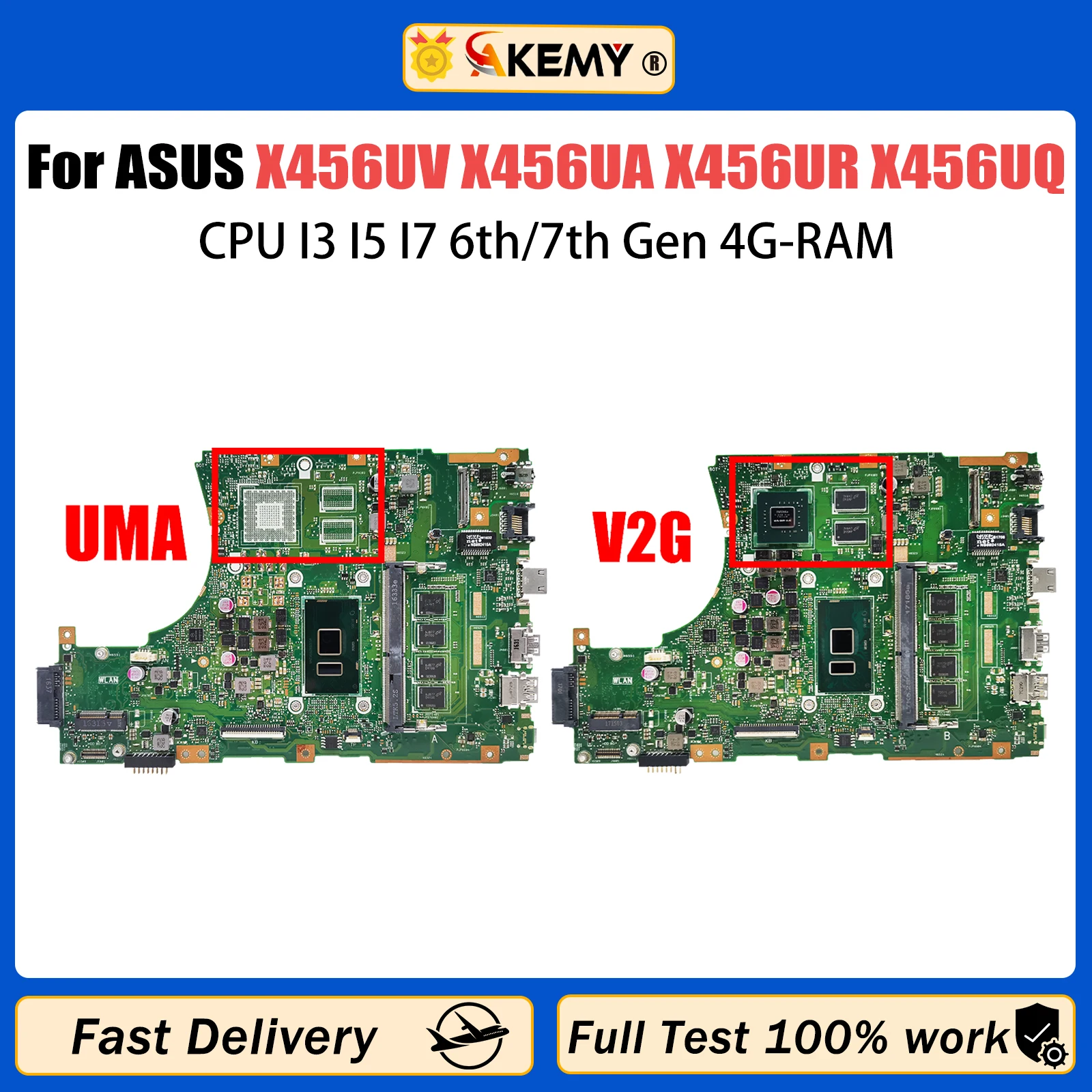 

AKEMY X456UV Mainboard X456UVK X456UQ X456UJ A456U X456UR F456U X456UA X456UQK Laptop Motherboard I3 I5 I7 6th/7th Gen CPU