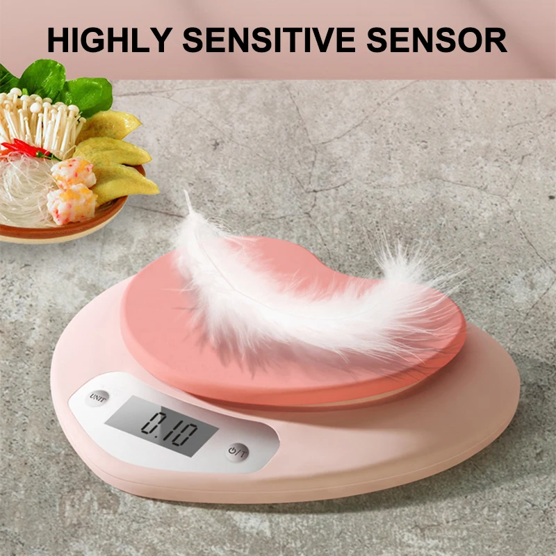 Imagen 3: Báscula de Cocina Electrónica de 5 kg/1 g, 3 kg/0,1 g, Báscula Multifunción para Hornear, Báscula Digital Portátil con Forma de Corazón Rosa