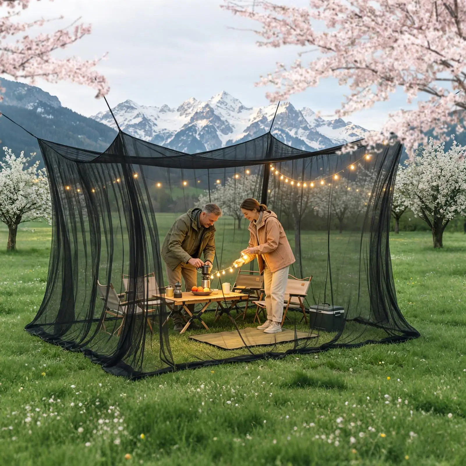 Camping Fly Net 300x300x250cm Mesh Canopy Fly Barrier Netting for Outdoor Patio Balcony Backyard Camping Yard Pergola Gazebo