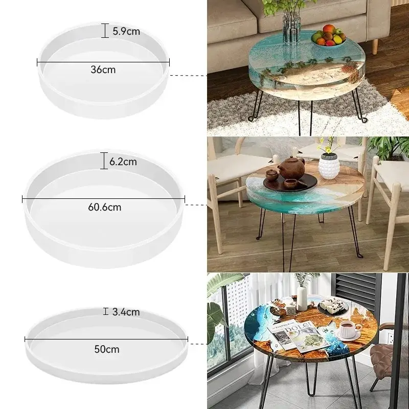 60cm Ocean Big Round Rectangle Table Resin Mold Oversize Round Table Ornaments River Table Silicone Mold Resin Casting Making