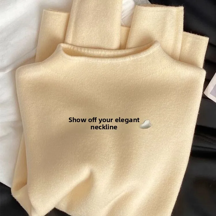 스타일리시하고 독특한 여성 니트 베이스 셔츠 반 하이 칼라 이너웨어 가을 겨울 패셔너블한 고품질 폴리에스터 섬유