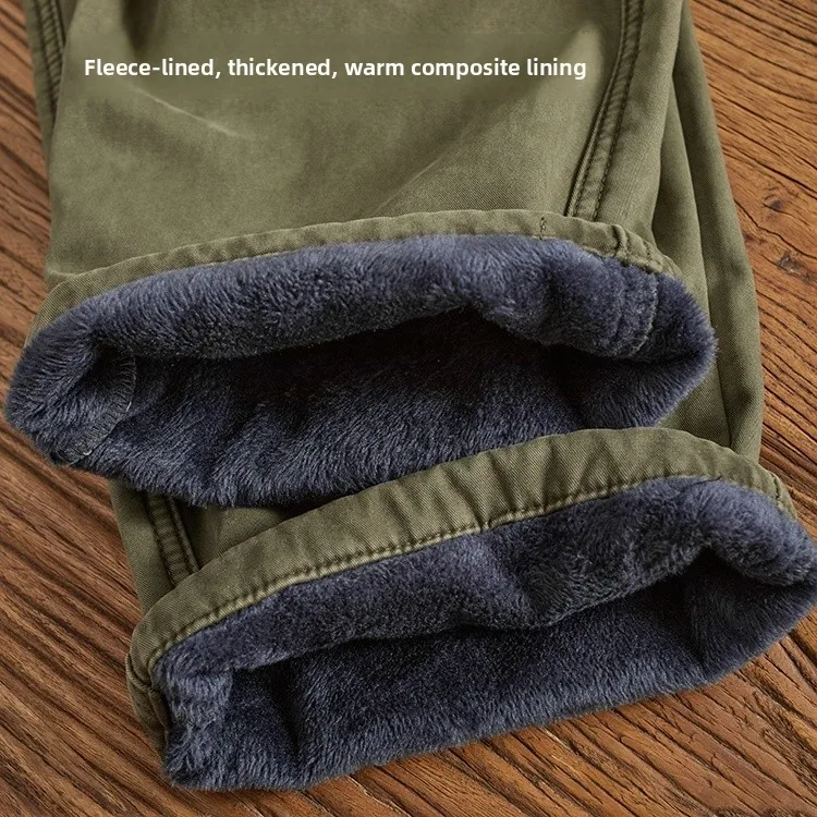 

Thiened Fce Winter Workwear Casual Pants Men's Vintage Waed Loose Straight Leg Trousers Faionable Long Trousers