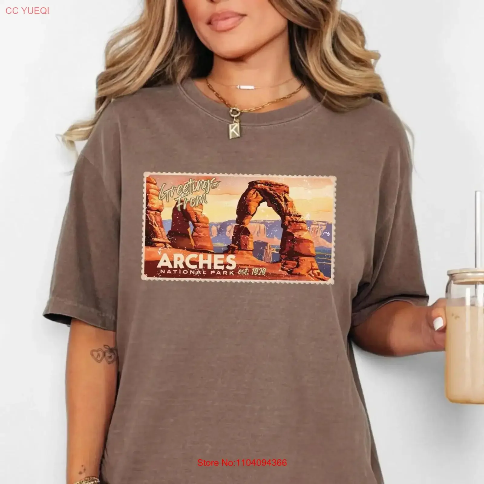 Arches National Park T Shirt Vintage Postcard Design Hiking Retro US Parks Granola Girl Adventure Camping  vintage Washed