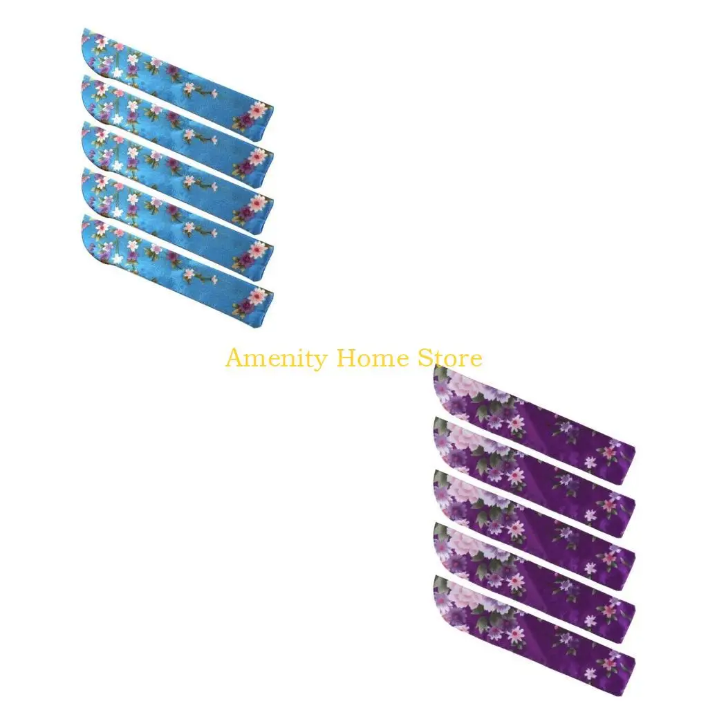 F26C 5Pcs Elegant Vintage Flower Folding Fan Silk Storage Bag Dustproof Protective Pouch Chinese Hand Fan Cover Case Sleeve