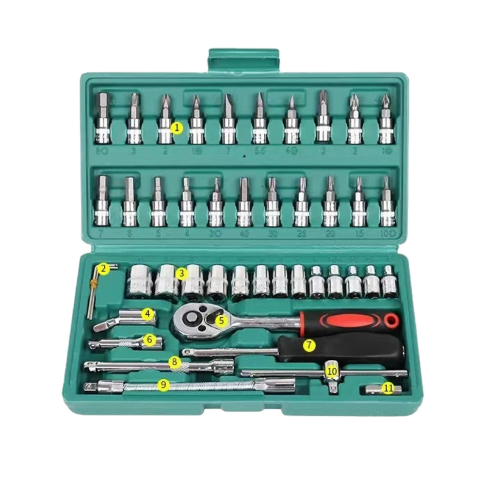 

46PCS Car Repair Tool Set 1/4-Inch Socket Set Car Repair Set Ratchet Torque Wrench Combo Tools Kit Auto Repairing Tool Set