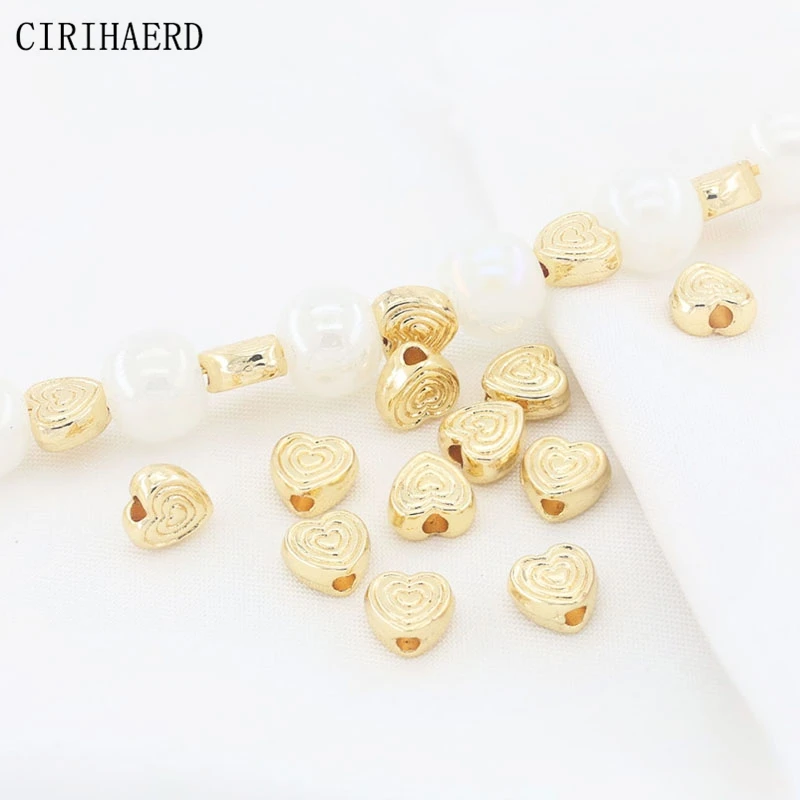 

Heart Shaped Bead 14K Gold Plated Brass Metal Necklaces Spacer Beads For DIY Jewelry Making Supplies Bracelet Separation Beads