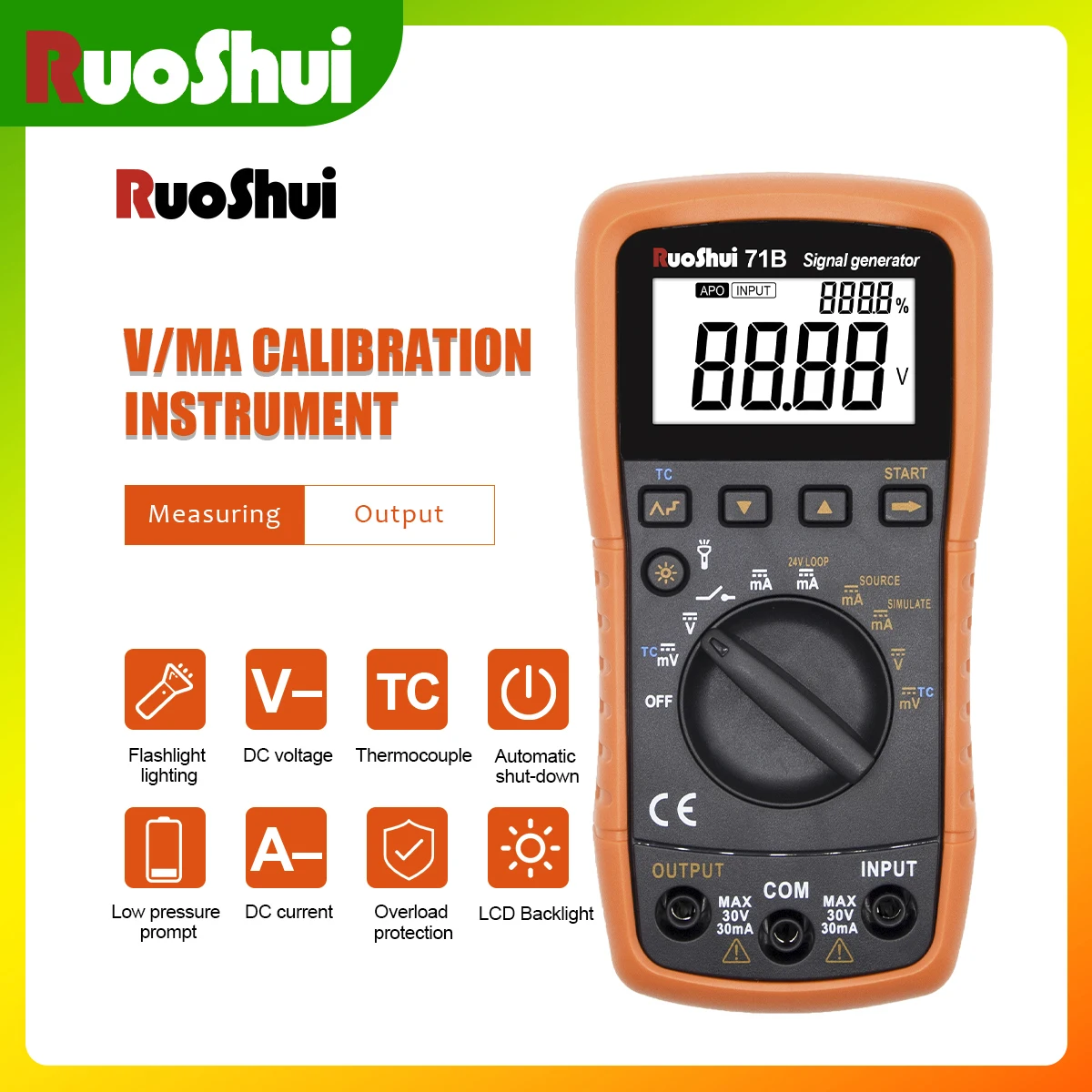 RuoShui 71B Handheld Signal Generator 10V DC Voltage 25mA Loop Power Supply 24V Simulate Transmitter 8 Thermocouple Calibrator