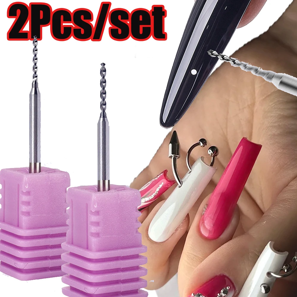 2Pcs/kit Professional Nail Drill Pierce Bit 1-1.2mm Super-Fast Piercing Steel Grinding Head Nail Tool DIY Punk Nail Pierce Tool
