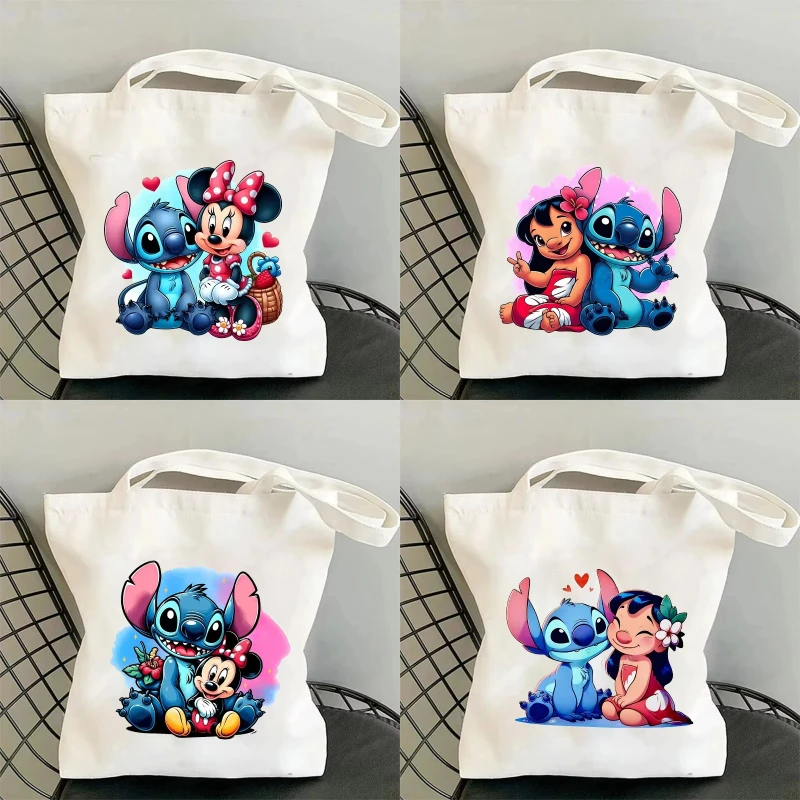 

Disney Cartoon Lilo Stitch Women Canvas Handbag Cute Print Woman Shopping Cloth Bags Multi-Purpose Totes Eco Reusable Bag Gift