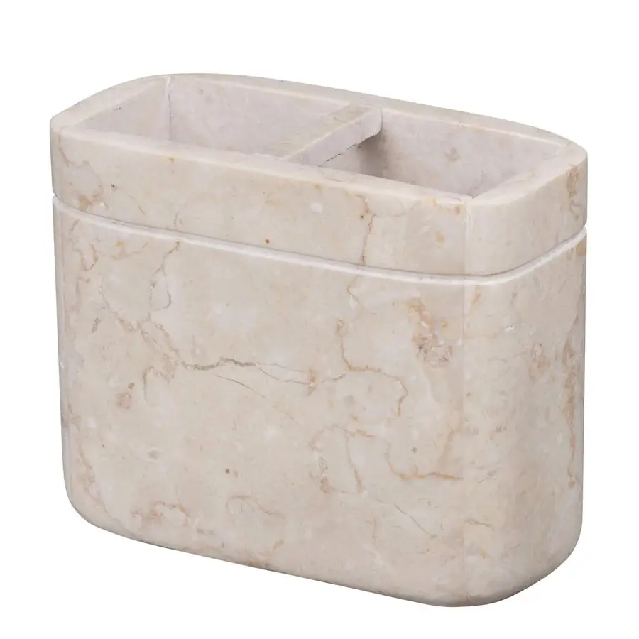 

Natural Champagne Marble Toothbrush Holder for Bathrooms, Rectangular Bathroom Countertop Organizer, Makeup Brush Holder, 5.5 x