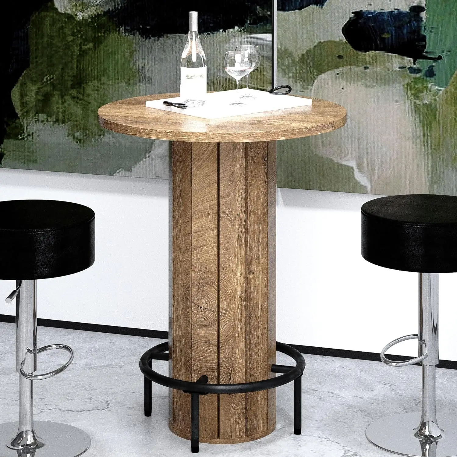 

Высокий круглый стол, круглый стол для бистро 31,5 дюйма, круглый стол с высоким верхом, столешница с деревянной столешницей и металлическим каркасом, коричневый в деревенском стиле (только Т)