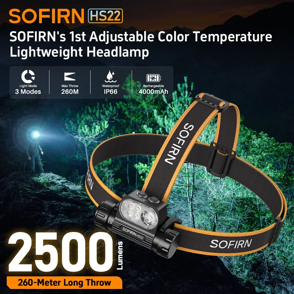 SOFIRN كشافات HS22 2500lm 18650 4000mAh مصباح يدوي 2700-6000K ستبليس SFT25R LED تعديل درجة حرارة اللون مفتاح مزدوج