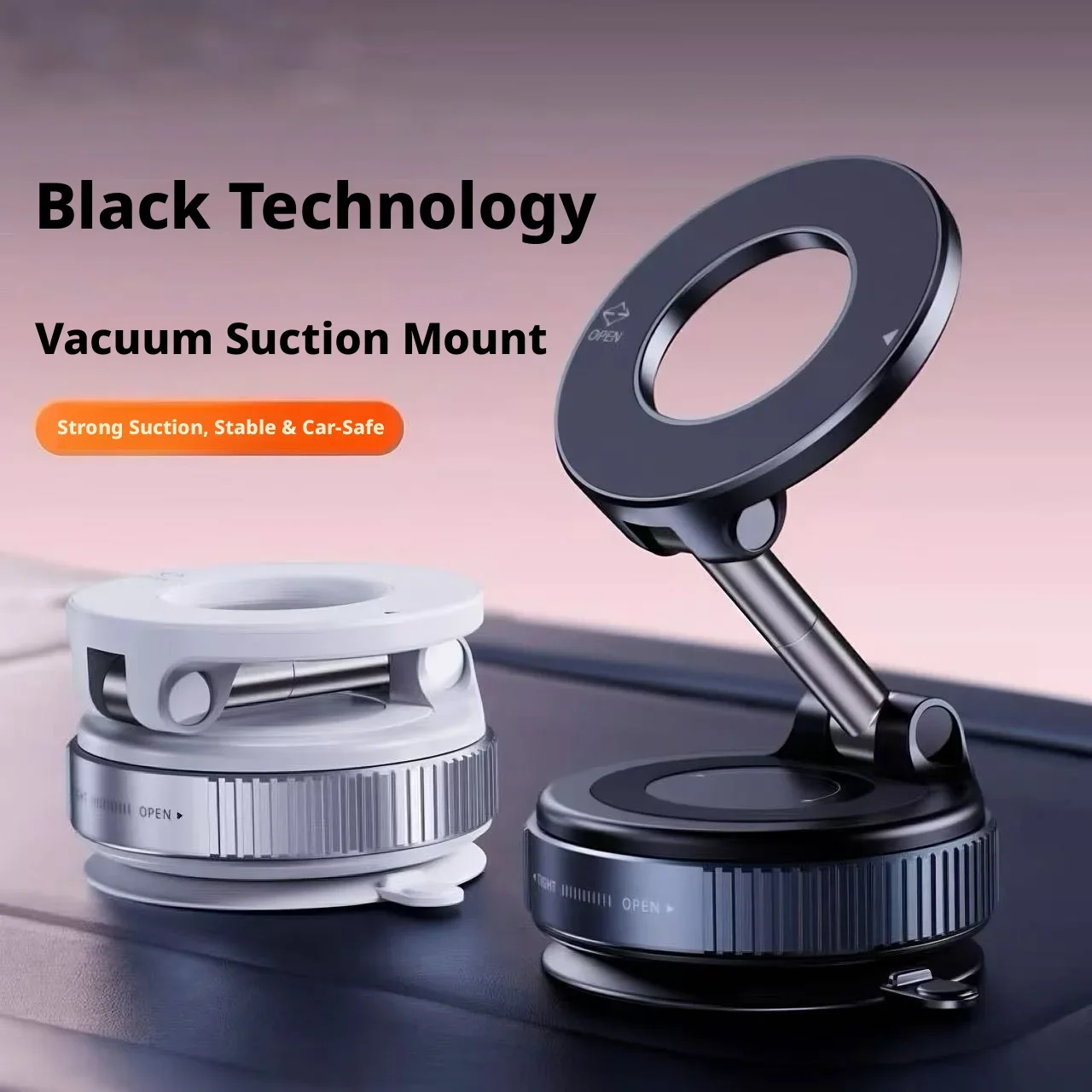 Magnetic Car Phone Mount 360 Rotatable Foldable Suction Cup Stable No Damage For Auto Dashboard Bathroom Desktop All Smartphones