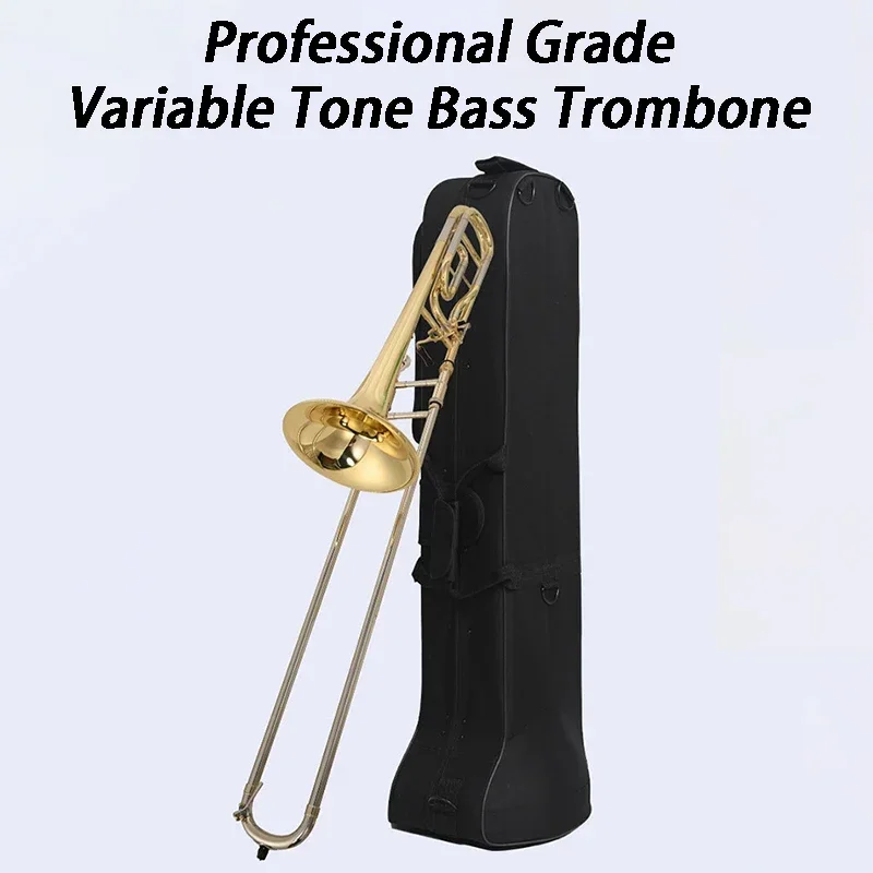 Brass Bass Trombone Professional Bb/F/D Tone Trombones Enlarged Horn Lacquer Gold Trombone with Bag Band Play Brass Instruments