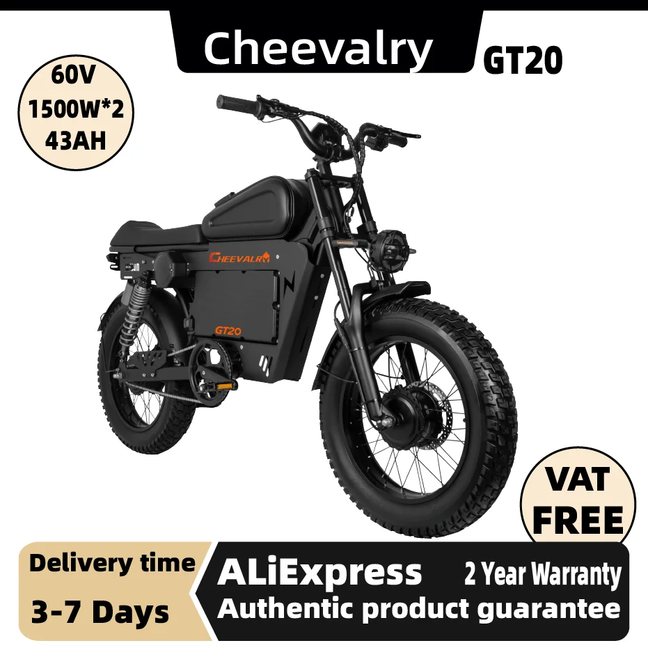 

Cheevalry GT20 Adult E-bike 1500W*2 motor 60V43Ah battery Electric Bike 20 Fat Tire E-Mountain bike