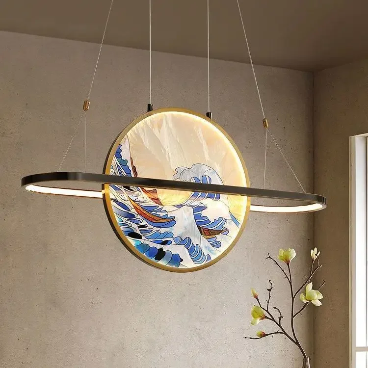 Enamel Color LED Pendant Light for Living Room & Dining Modern Chinese Style Minimalist Lighting Fixture, Suitable for Tea Room