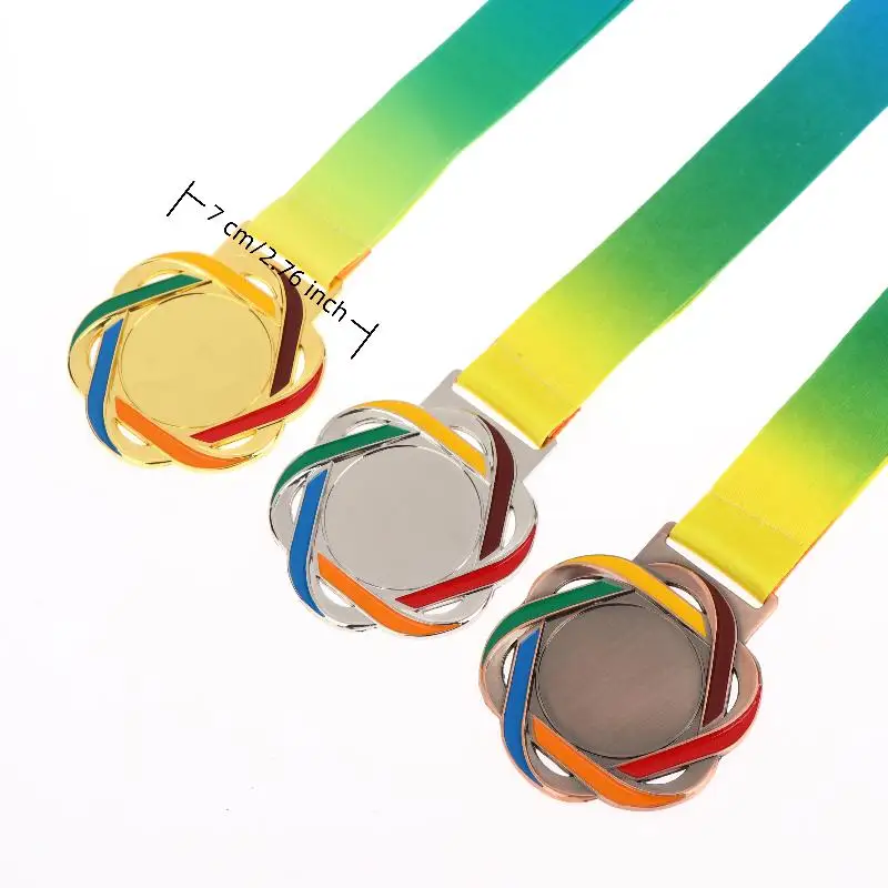 1Pc Metal Award Medals With Neck Ribbon Gold Silver Bronze Style For Sports Academics Or Any Competition Diameter.