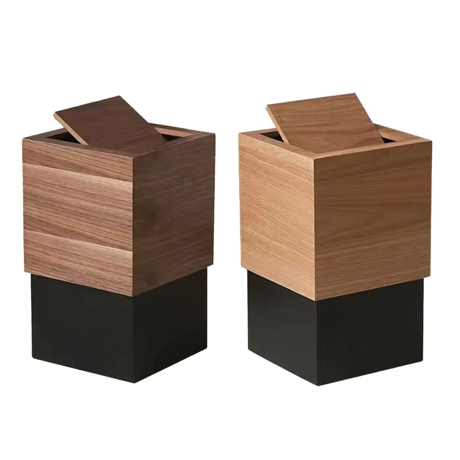 Wastebasket with Swing Lid Japanese-style Kitchen Modern Rustic Wood Waste Bin