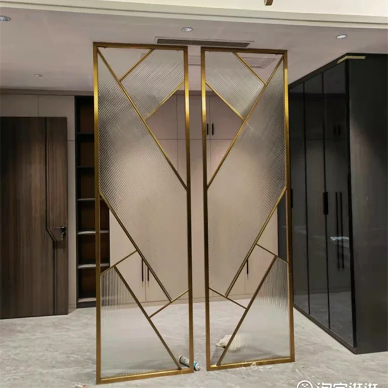 Stainless steel entry porch art glass screen decorative wall modern minimalist light luxury metal partition living room