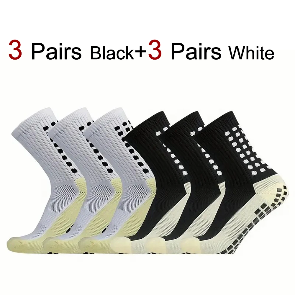 1/6 Pairs Outdoor Silicone Anti Slip Sports Football Socks Fashionable Sweat Absorbing Breathable Odor Proof Mid Tube Socks