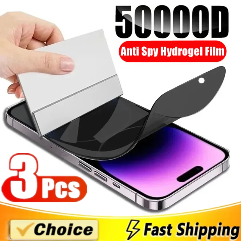 

3Pcs Privacy Screen Protector For iPhone 15 14 13 12 11 Pro Max Anti-Spy Hydrogel Film For iPhone 7 8 Plus X XR XS MAX Not Glass