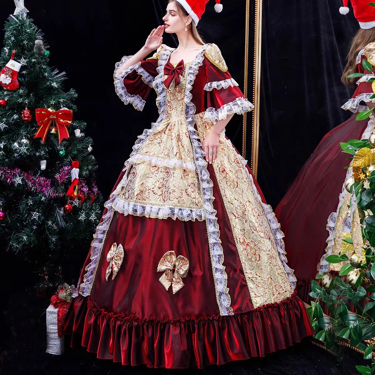 Burgundy Float Parade European Court Princess Dress Catwalk Photo Photo Christmas Performance Annual Meeting Women Show Costumes