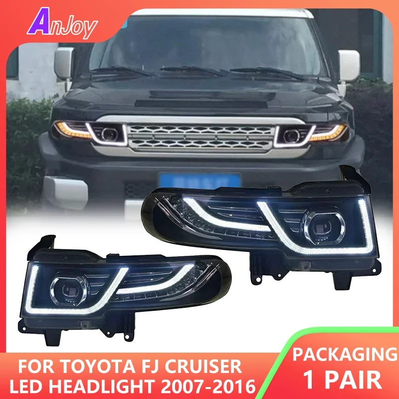 

For Toyota FJ Cruiser LED Headlight 2007-2016 Headlights FJ Cruiser DRL Turn Signal High Beam Angel Eye Projector 2pcs