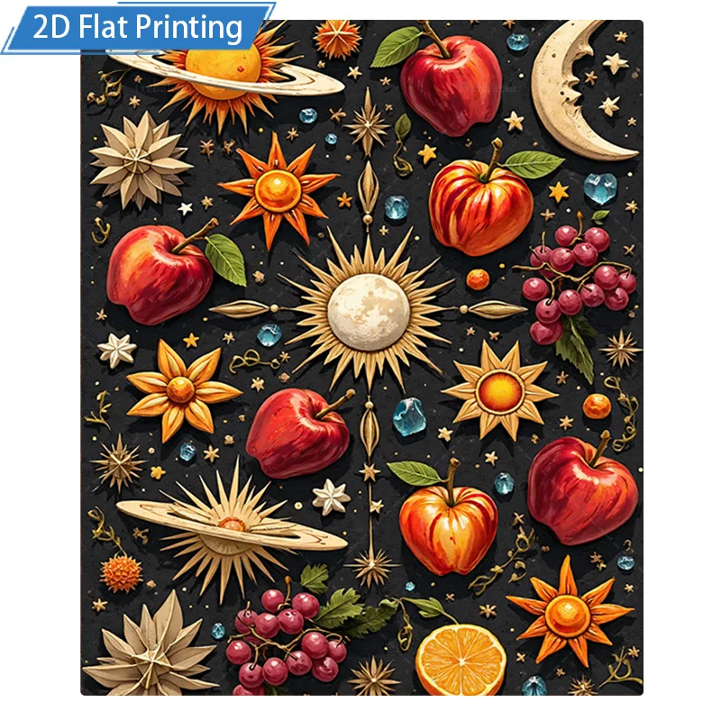 ผ้าห่มฟลานเนลลายผลไม้จักรวาล 1 ผืน ผ้าห่มขนแกะพิมพ์ลาย 2 มิติ ลายแอปเปิ้ลและดวงจันทร์ นุ่มสบาย เหมาะสำหรับเตียงหรือโซฟา