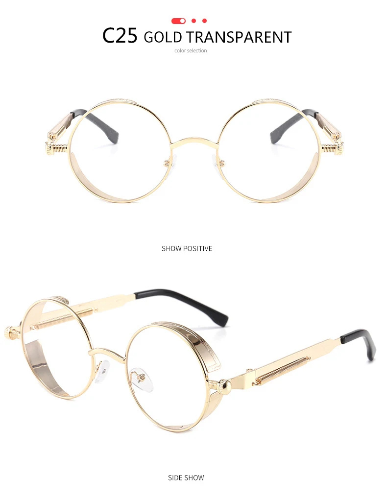 BOYSEEN 2025 Vintage Steampunk Sonnenbrille Frau Männer Runde Luxus Metall Retro Sonnenbrille Hiphop Stil Brillen UV400 – Detail 35