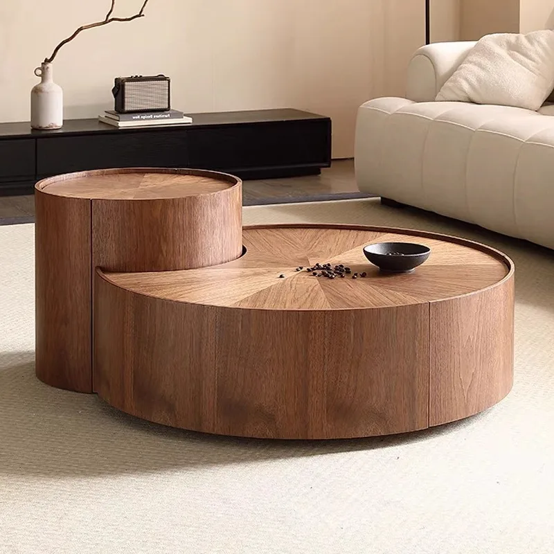 Round Solid Wood Coffee Table Creative Light Luxury Walnut Color Combination Italian Minimalist High-end Modern Tea Table