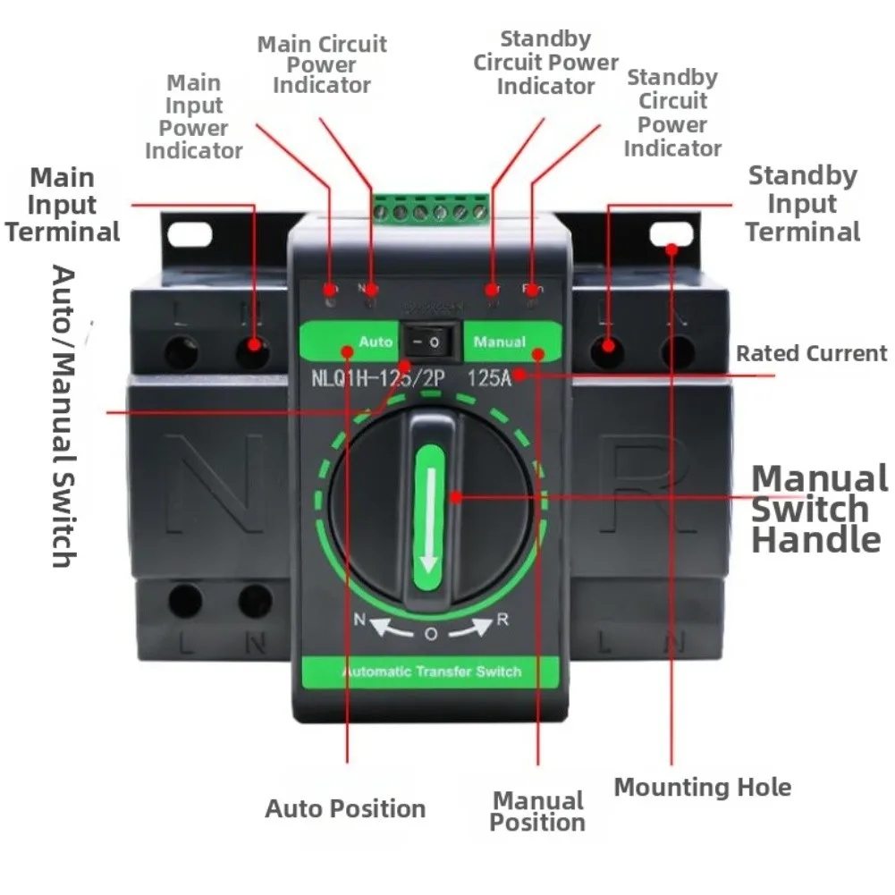 Home Solar Grid Dual Power Automatic Transfer Switch 2P 400V, Manual/Auto Mode, Single/Three Phase For Solar Mains