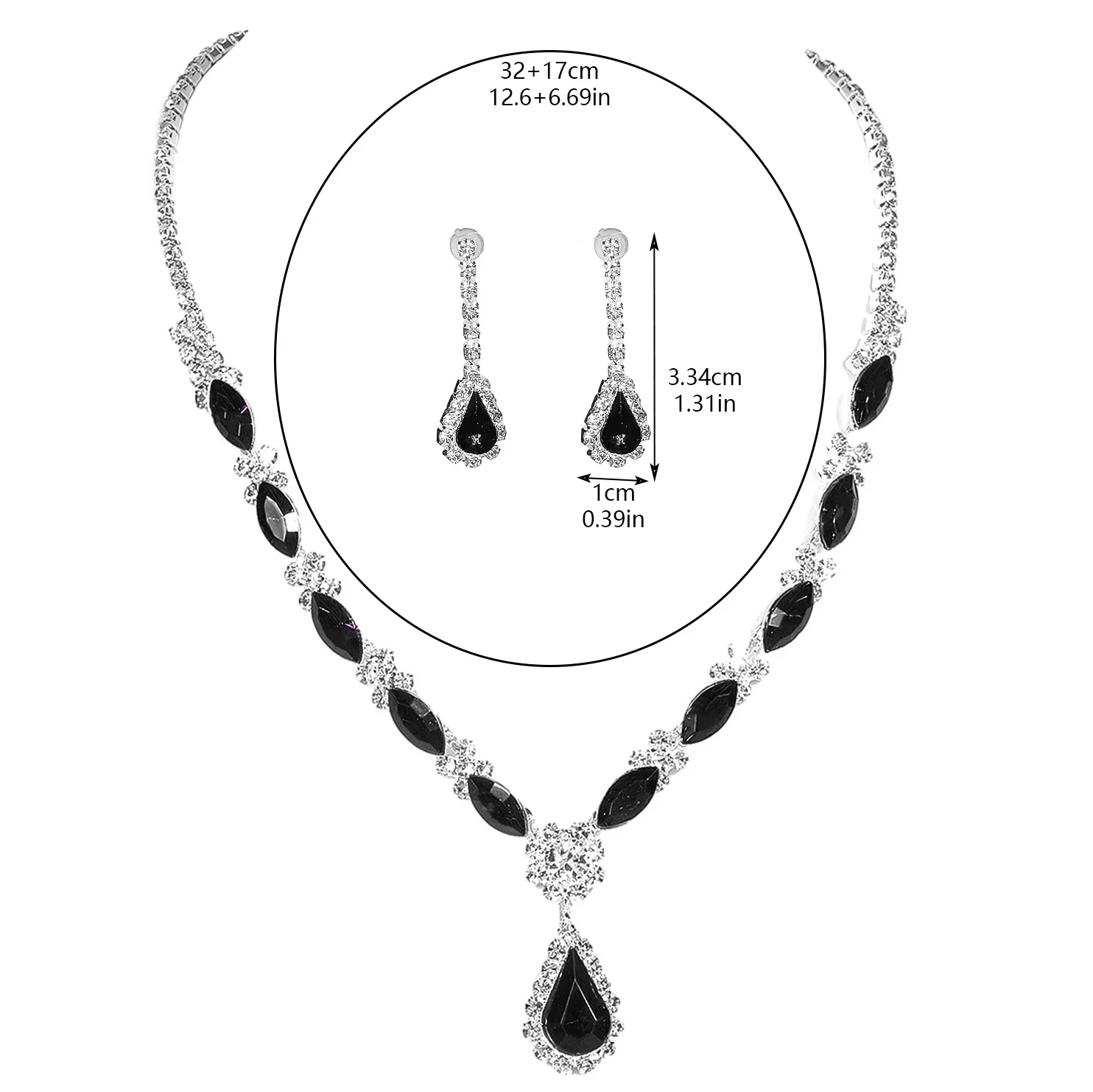 Retro elegant full of diamonds drop pendant earrings necklace two-piece fashion light luxury temperament versatile jewelry set