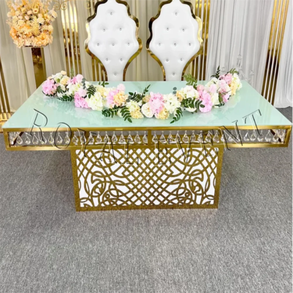 

High end stainless steel shiny gold acrylic wedding counter table, cake table, banquet party welcome table, decorative table