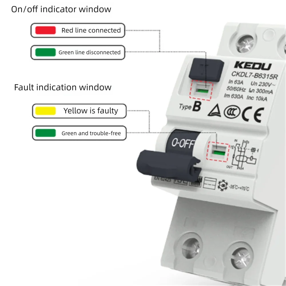 CKDLY Type-B Circuit Breaker RCCB 2P 63A 300mA DIN Rail Leakage Protector B6315R