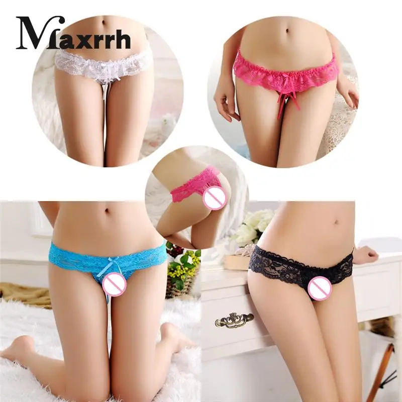 Sexy Open Panties Women Crotch Crotchless Lace Thongs G-string V-string Panties Knickers Underwear Bows Sexy