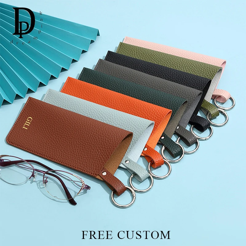

Luxury Design Portable Glasses Bag Custom Name PU Leather Fashion Sunglasses Bags With KeyRing Travel Personalized Glasses Pouch