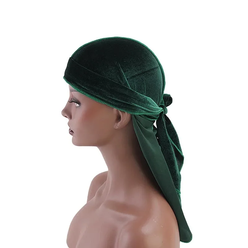 Unisex Velvet Durag Bandana Hat Long Tail Headwrap Women Men Doo Pirate Wave Cap Headwear Hair Loss Chemo Turban Solid Color New