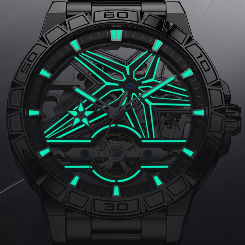 Nuevos Relojes mecánicos Tourbillon esqueleto para Hombre, correa de acero inoxidable a la moda, reloj deportivo automático hueco, Relojes para Hombre