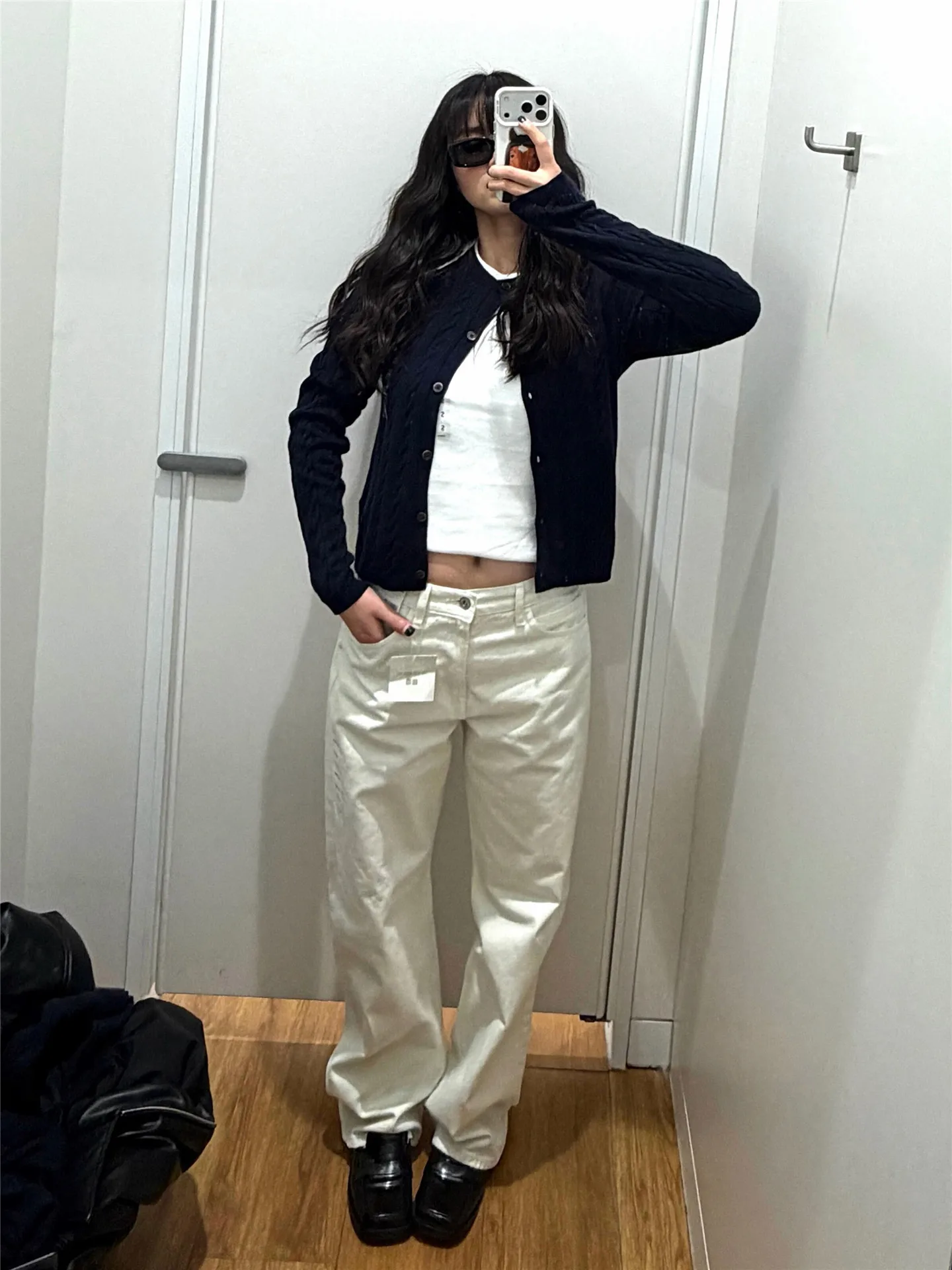 

Loose Straight Leg White Jeans Women's Spring Summer Casual Pants High Waist Natural Color Cotton Soft Fabric Button Closure