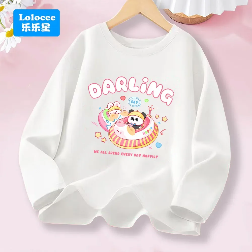 Girls' Long Sleeve T-shirt Cotton Children's Clothing Panda Spaceship Graphic T-shirts Babygirl O-Neck Tee Tops