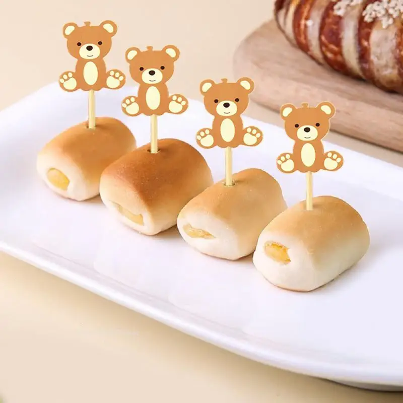 10pcs Cute Bear Cake Dessert Toothpicks Fruit Fork Kids Favor Birthday Party Decor Cake Topper Baby Shower Wedding Decoration