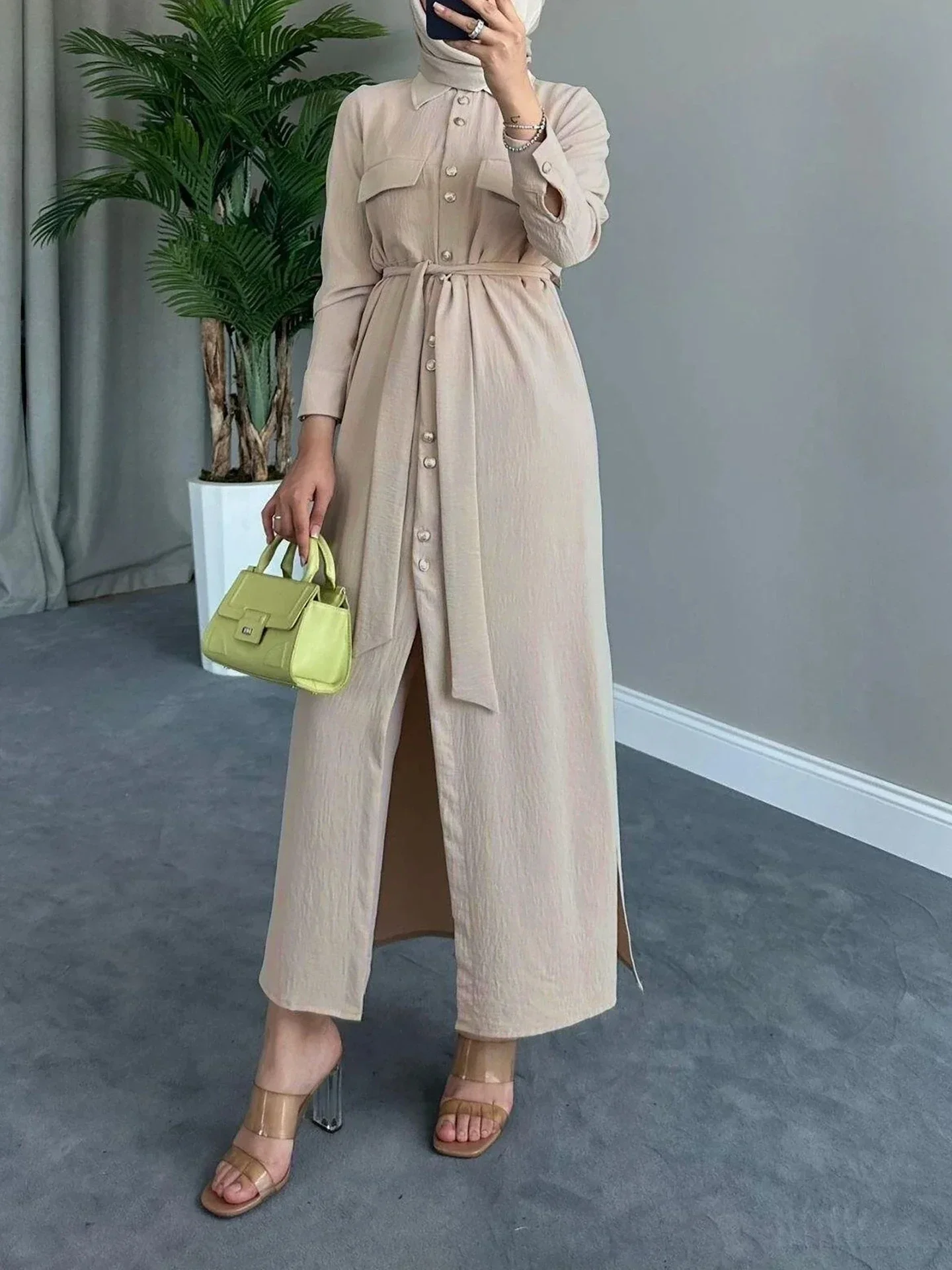 Autumn Muslim Dress for Women Abaya Button Up Cadigan Jalabiya Casual Shirt Dresses Dubai Abayas Kaftan Vestidos Arab Long Robe