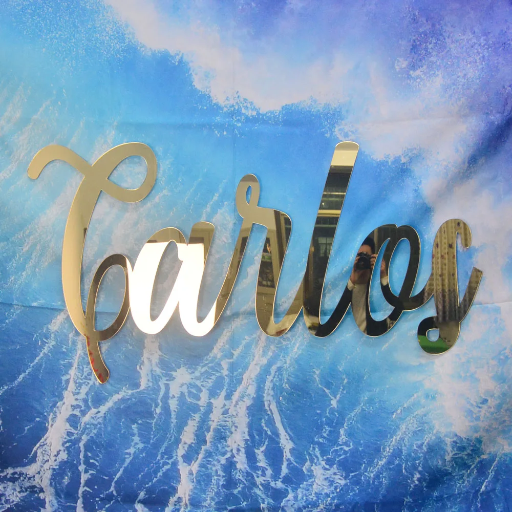 علامة اسم أكريليك مخصصة لحفل الزفاف ، اختر خطك ، علامة ذهبية مرآة ، سرير حضانة الطفل ، ديكور منزلي خشبي #3