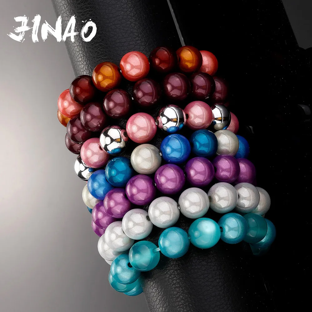 JINAO New 2024 14mm Colorful Acrylic Round Smooth Surface Stone Jewelry Yoga Bracelets for Men Women Gift Cosplay