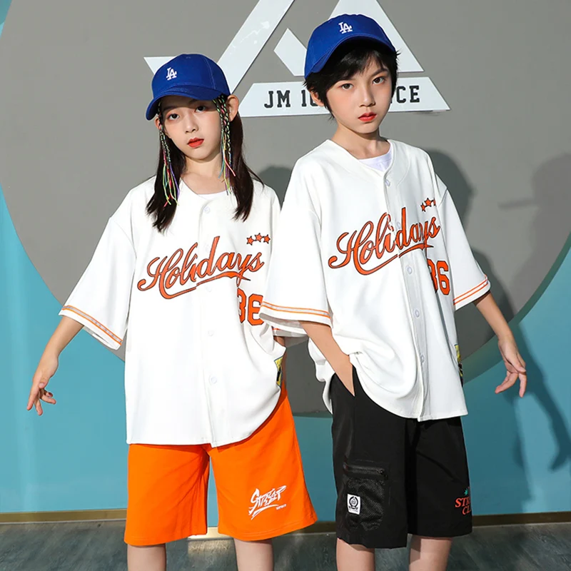 Street Dance ชุดเด็กฤดูร้อนเสื้อยืดหลวมกางเกงขาสั้น Streetwear ชุดเด็กเทศกาลเสื้อผ้า Jazz Dancewear YS3830