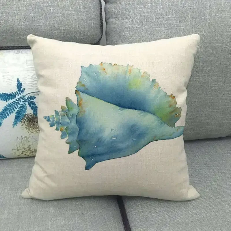 Shell Conch Pattern Cushion Covers 45X45cm Home Decor Sea Style Linen Throw Pillowcase Living Room Decoration Pillow Case